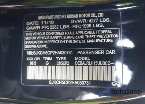 2017 Infiniti Qx30 Base from USA, damaged, VIN SJKCH5CP2HA030731